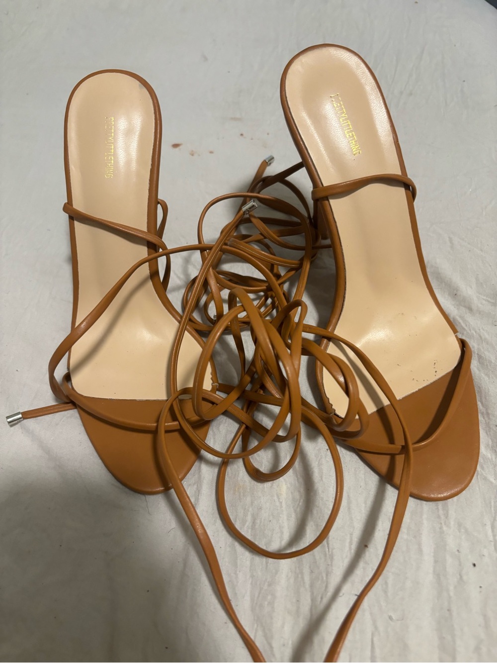 PrettyLittleThing Tan Lace-Up Espadrille Heeled Sandals
